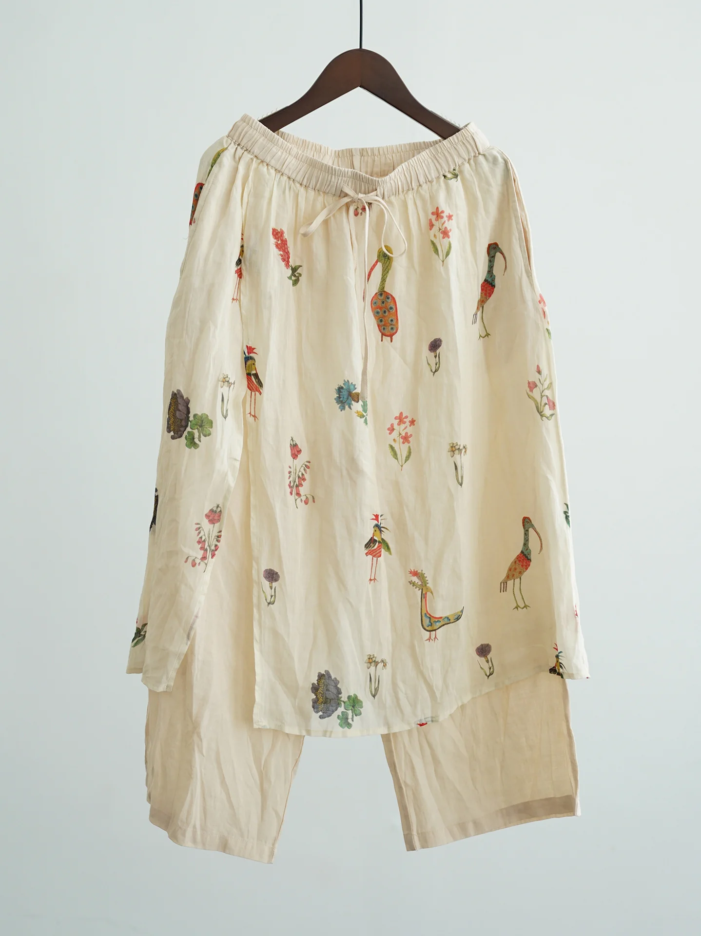 casual literary and artistic irregular printing ramie fisherman pants, retro personalized casual culottes K25160 - Deanwangkt