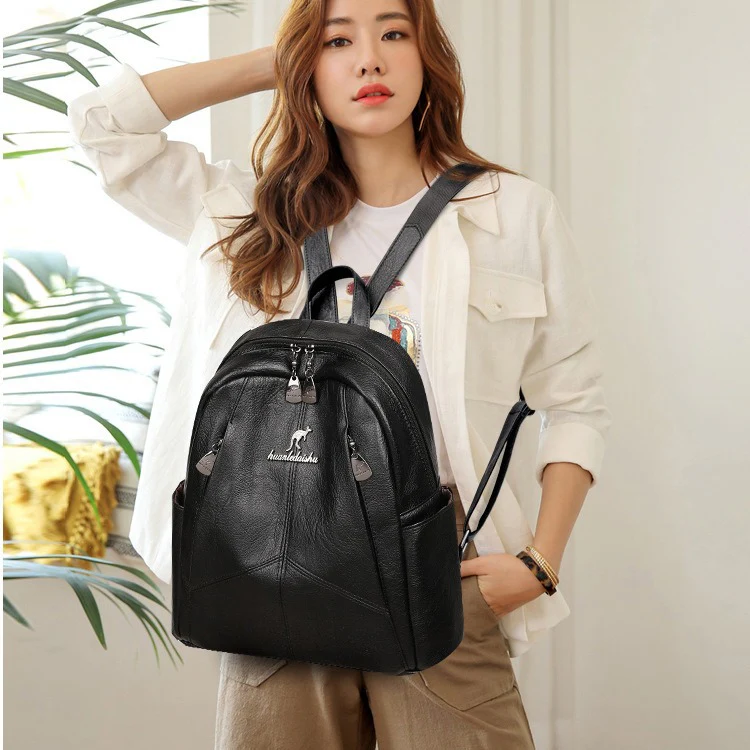 deanwangkt Backpack Women's  Men's and Women's All Can Be Used New Fashion Soft Leather Matching Cow Leather Backpack Casual Travel Backpack - Deanwangkt