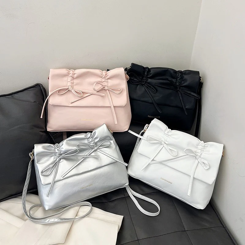 High-Grade Bow Bag Women's  Spring New Fashion Simple Shoulder Bag Casual All-Match Messenger Bag Cross-Border - Deanwangkt