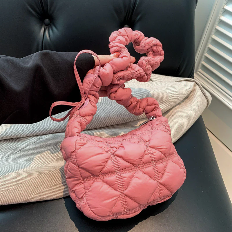 DEANWANGKT 2025 Korean version of cotton clothes crossbody women's bag  autumn and winter new fashion plaid shoulder bag versatile pleated girl cloud bag - Deanwangkt