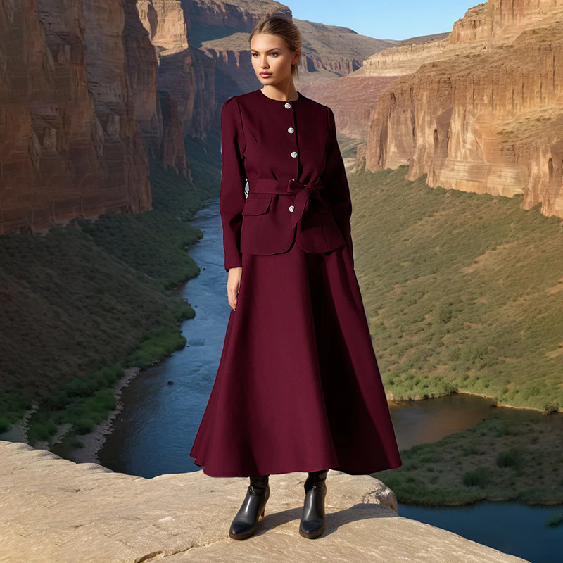 2025 spring new Vietnamese style solid color round neck single-breasted design sense slim top and skirt suit women - Deanwangkt