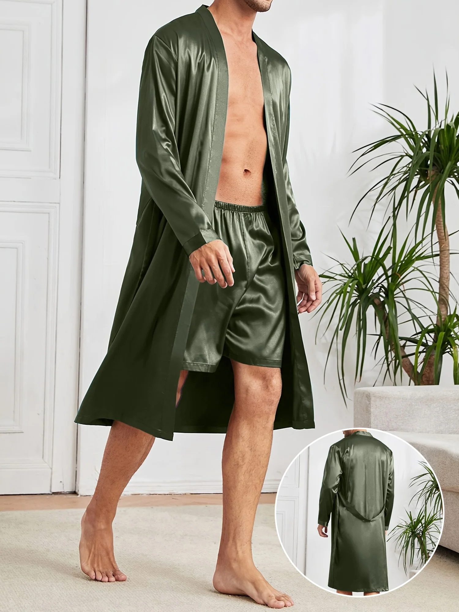 Mens Ultra-Comfortable Casual Pajama Sets - Stylish Solid Robe with Adjustable Lace Up, Roomy Shorts - Seamless One-piece Home Wear - Luxury Sleepwear for Lounging - Deanwangkt