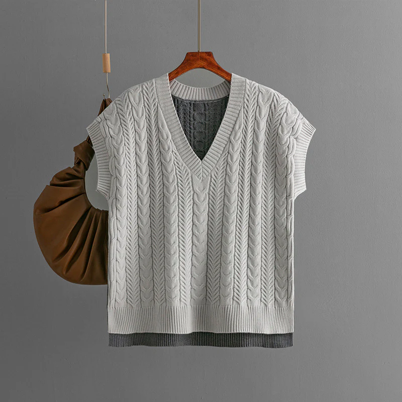 DEANWANGKT autumn and winter new sweaters 2025 knitted vest jumper V-neck vest sweater sleeveless top women - Deanwangkt
