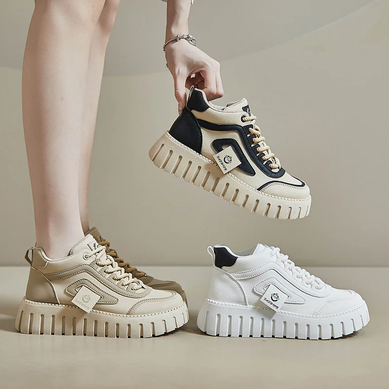 2025 spring new ins Korean version of high-top little white shoes female students high-top platform casual shoes street shot KT12261 - Deanwangkt
