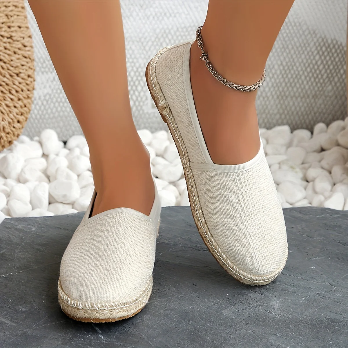 Womens Comfortable Canvas Slip-On Loafers - Lightweight, Breathable, and Flat Espadrille Shoes for Summer Walking - Fabric Inner, TPU Sole, and Plain Toe Design - Deanwangkt