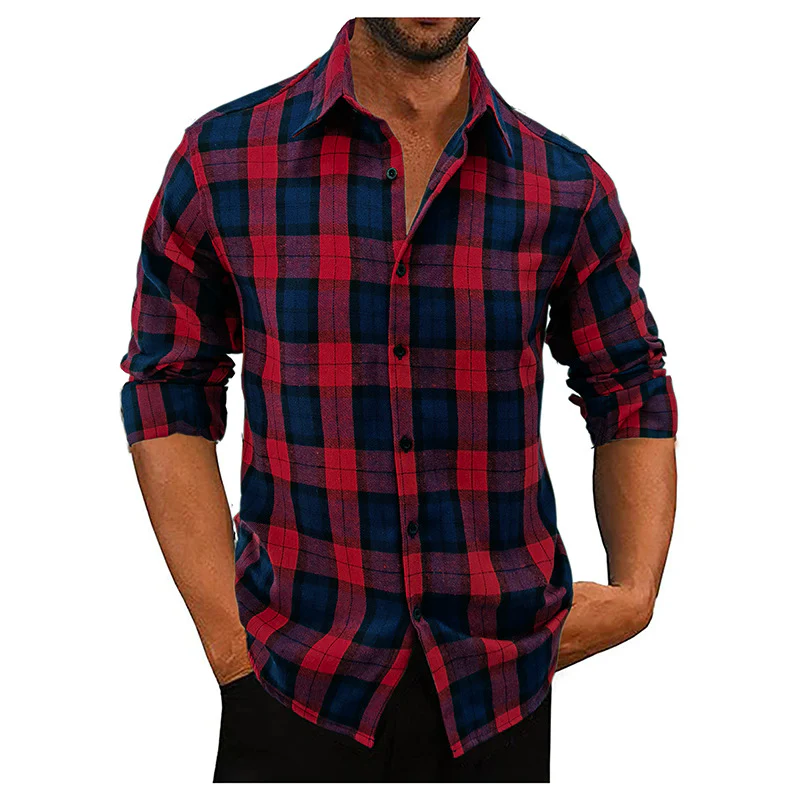 DEANWANGKT 2025 New men's loose flannel shirt men's autumn and winter  men's long-sleeved plaid casual shirt men's - Deanwangkt