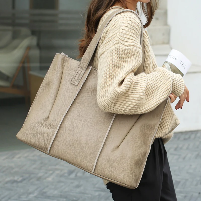 Fashion  style tote bag  new large-capacity leather women's bag first-layer cowhide crossbody shoulder bag 8692 - Deanwangkt