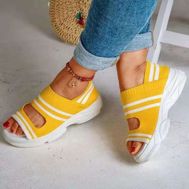 DEANWANGKT  Wish  Cross-Border plus Size Foreign Trade Women's Shoes Spring and Summer  New Knitted Platform Sports Sandals - Deanwangkt