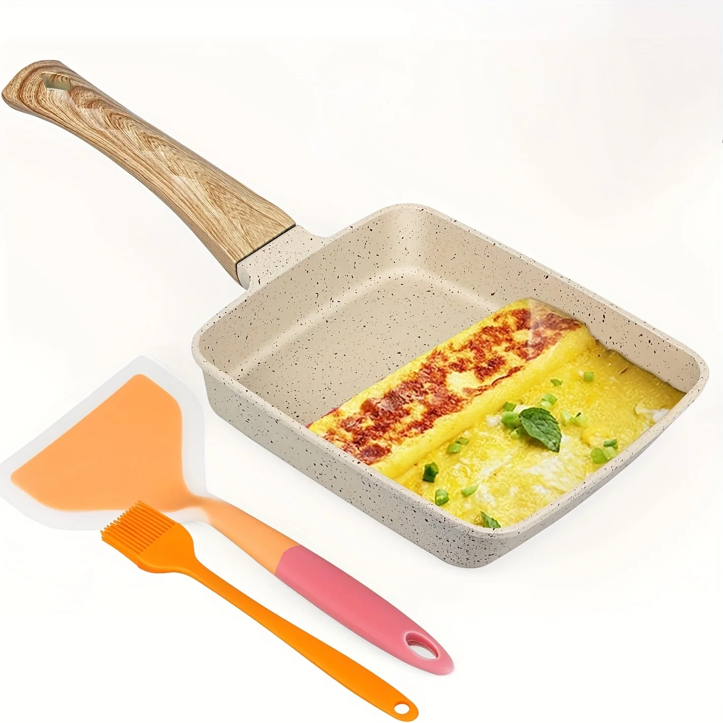 1set Japanese Frying Pan, Tamagoyaki Frying Pan, Tamagoyaki Rectangular Frying Pan, Japanese Rectangular Frying Pan, Non Stick Coated Frying Pan With Silicone Spatula And Oil Brush - Deanwangkt