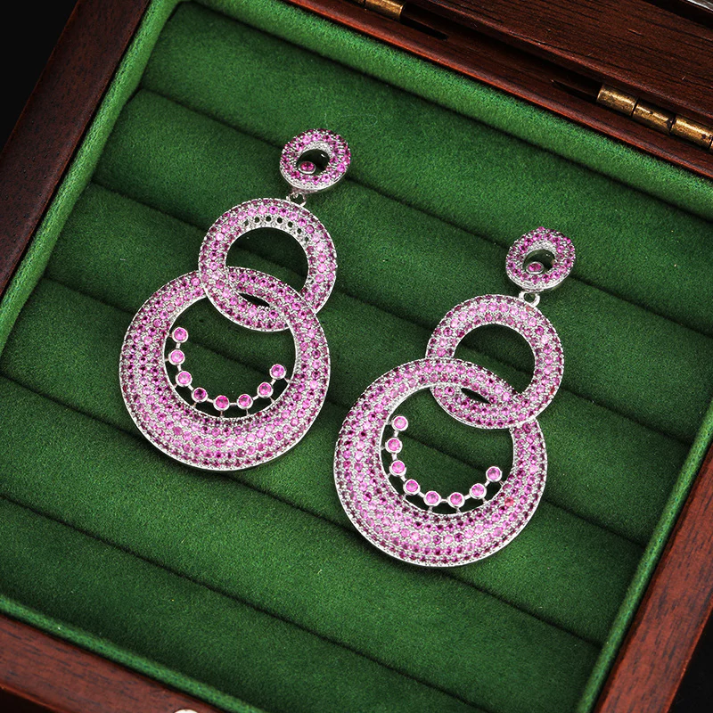 2025 Cross-border  earrings light luxury high-end sense micro-inlaid zircon circle multi-layer design sense exaggerated banquet earrings wholesale - Deanwangkt
