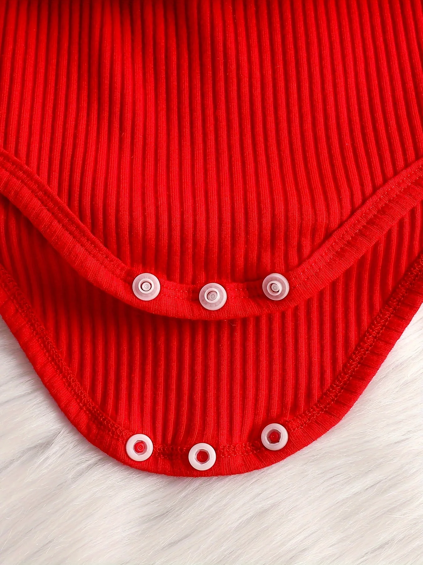 Baby's Christmas Style Fuzzy Trim Ruffled Long Sleeve Romper Dress, Toddler & Infant Girl's Onesie For Winter Festival Party & Outdoor Play - Deanwangkt