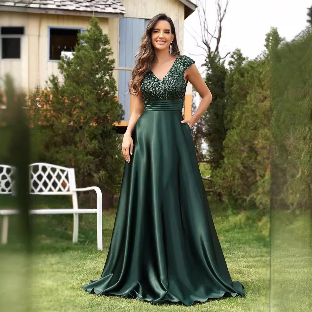 2025 dresses  dresses women's  new party temperament long deep V sequined banquet dresses - Deanwangkt