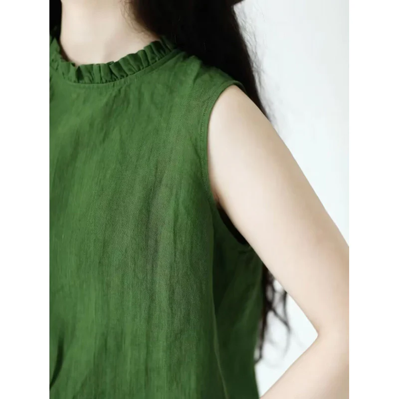 Green small fresh vest women's  summer new fashion niche design fungus collar age-reducing sleeveless top - Deanwangkt