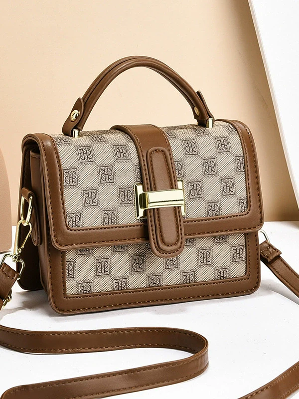 Retro printed small square bag women's  new high-end temperament contrasting color printed shoulder messenger bag handbag - Deanwangkt