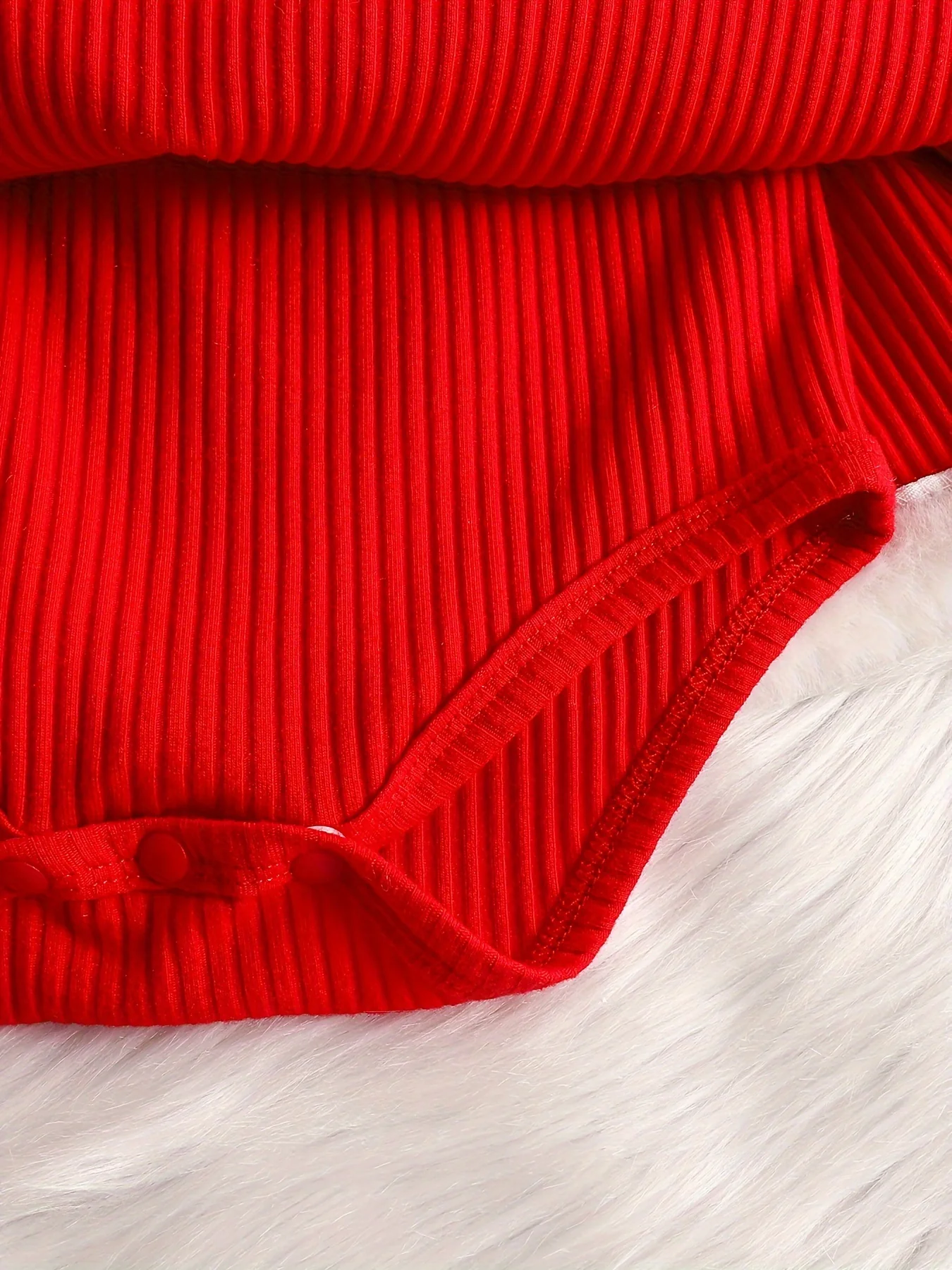 Baby's Christmas Style Fuzzy Trim Ruffled Long Sleeve Romper Dress, Toddler & Infant Girl's Onesie For Winter Festival Party & Outdoor Play - Deanwangkt