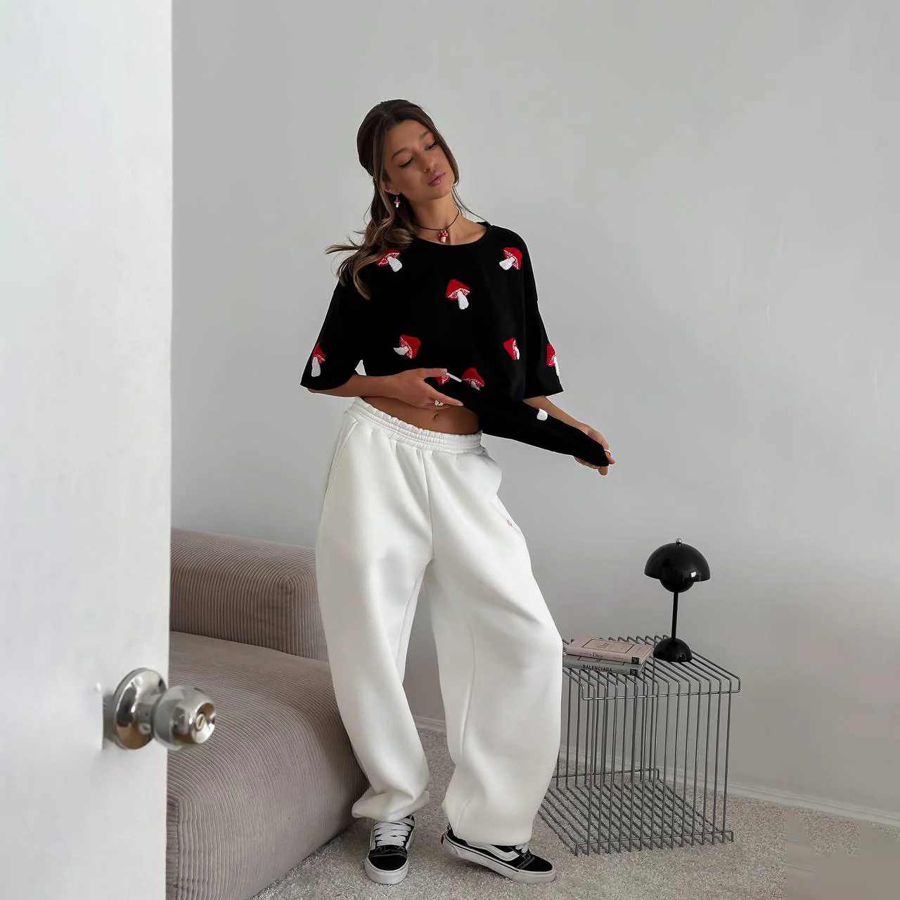 personality INS style round neck fruit embroidery design sense T-shirt women's short sleeve loose fashion casual pullover top - Deanwangkt