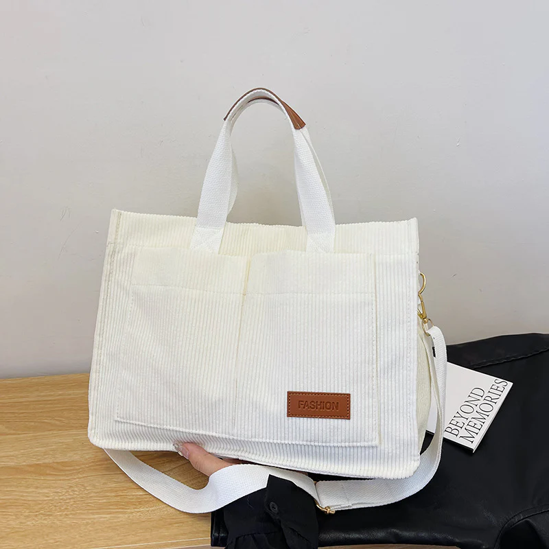 DEANWANGKT 2025 New autumn and winter commuter portable tote bag women's versatile strip velvet shoulder bag large capacity trendy wide shoulder strap messenger bag bag - Deanwangkt