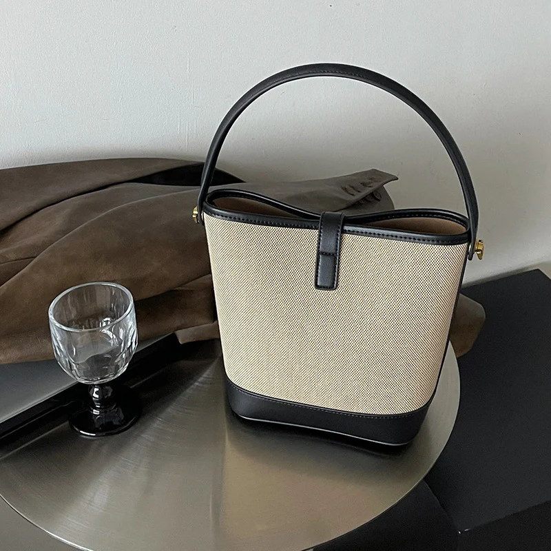 New Bags Summer Women's Crossbody Canvas Shoulder Bag Large Capacity Genuine Leather Niche High-Grade Exquisite Bucket Bag - Deanwangkt