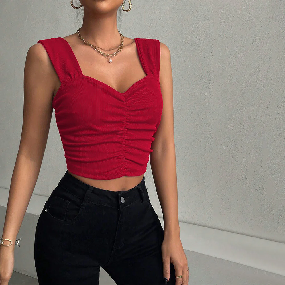 ins  New pleated square neck sling vest popular summer new bottoming shirt slim-fitting chic top women - Deanwangkt