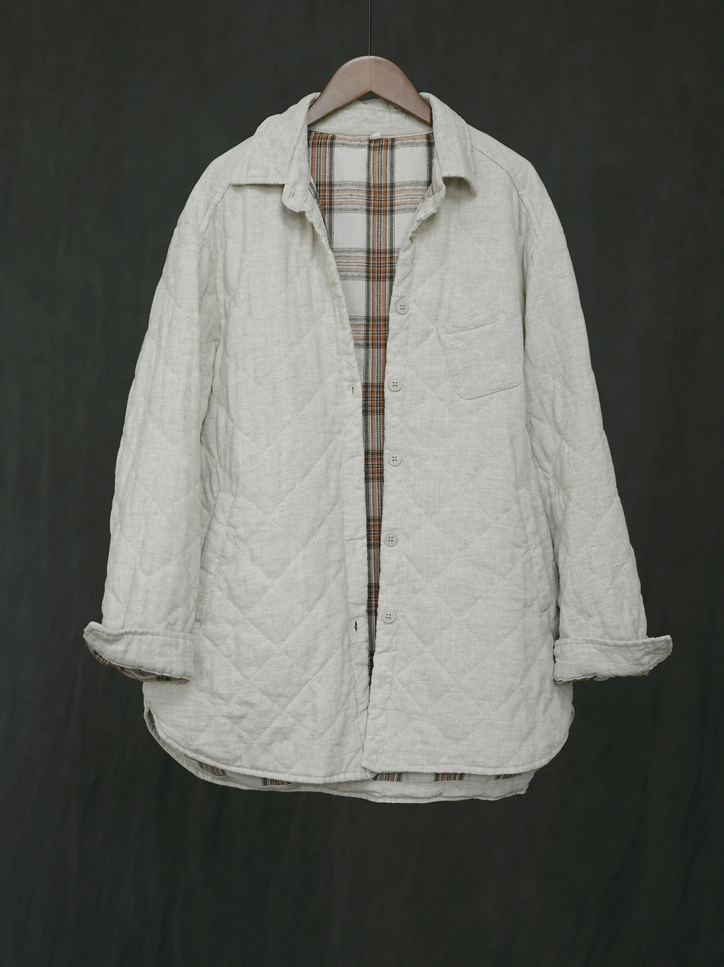 casual retro old thickened cotton and linen double-layer shirt, women's lapel long-sleeved top jacket W24304 - Deanwangkt