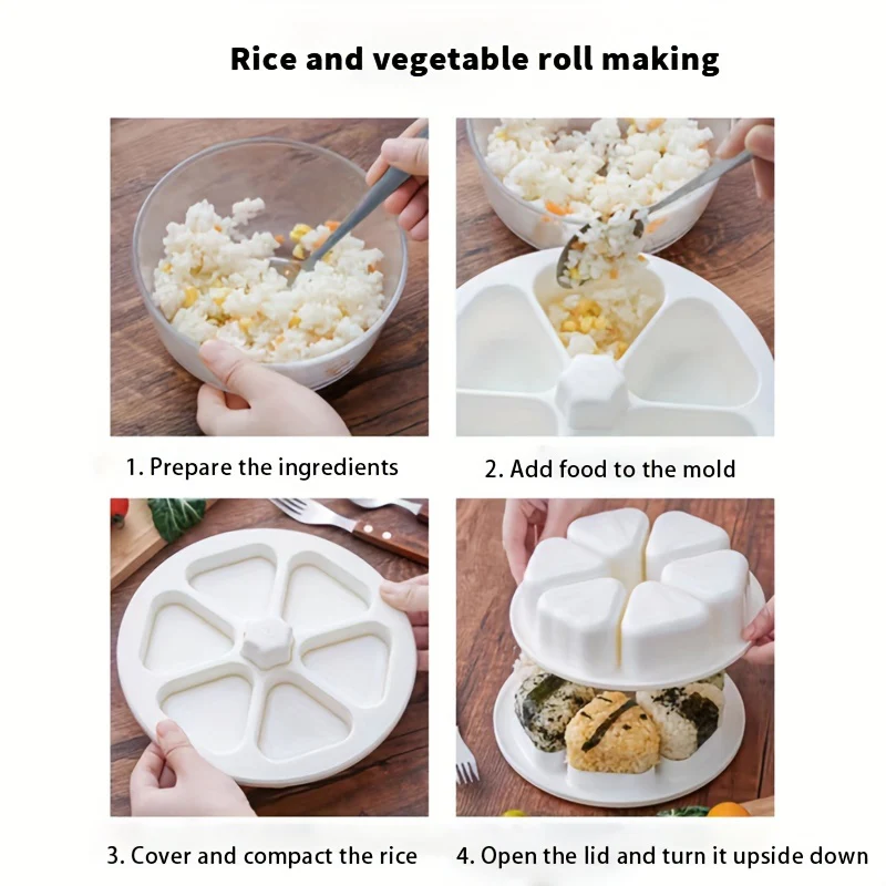 1pc 6-Cavity Sushi Plastic Mold, Pressed Rice Ball Bento Mold, Utility Kitchen Accessories for DIY Supplies, Dinnerware - Deanwangkt