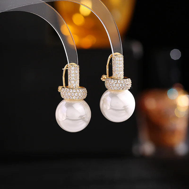 2025 New Popularan large pearl full zirconium round earrings women's s925 silver needle personality simple and versatile fashion temperament stud earrings - Deanwangkt