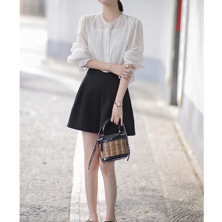 2025 Bud Pants Shu Premium Triacetic Acid Paper Bag Pants White Black Summer Women's Small High Waist Casual Shorts - Deanwangkt