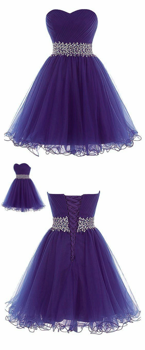 Solvbao Purple Tulle Beaded and Sequins Short Homecoming Dress, Sweethart Prom Dress - Deanwangkt