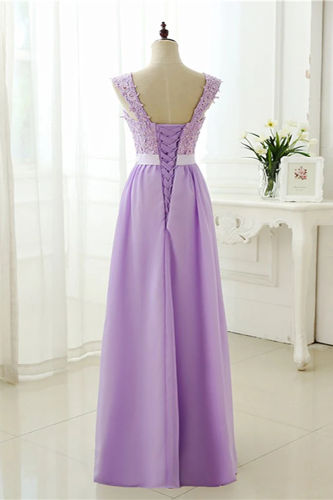 Solvbao Light Purple Chiffon V Neck Long Prom Dress, Long Bridesmaid Dress - Deanwangkt