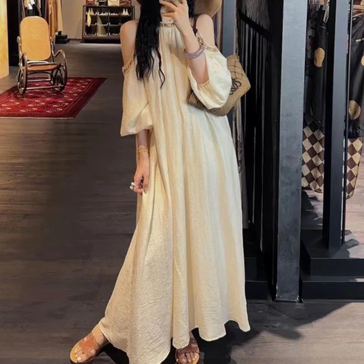 2025 Spot popular new national style design sense off-the-shoulder lace dress children's summer long dress temperament looks thin and trendy - Deanwangkt