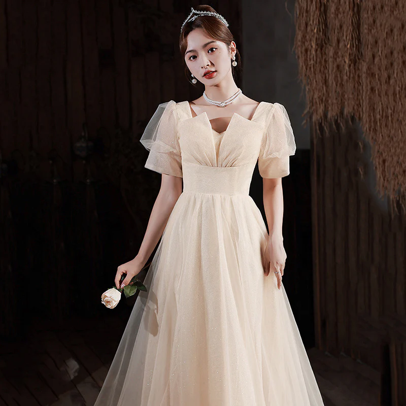 2025 Champagne banquet evening dress women's  new temperament thin dress vocal art test host dress - Deanwangkt