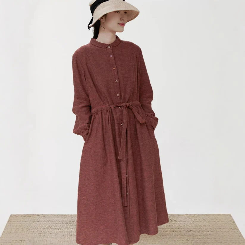 Maillard autumn and winter long-sleeved dress, retro temperament long skirt, loose long skirt women's new 210913 - Deanwangkt