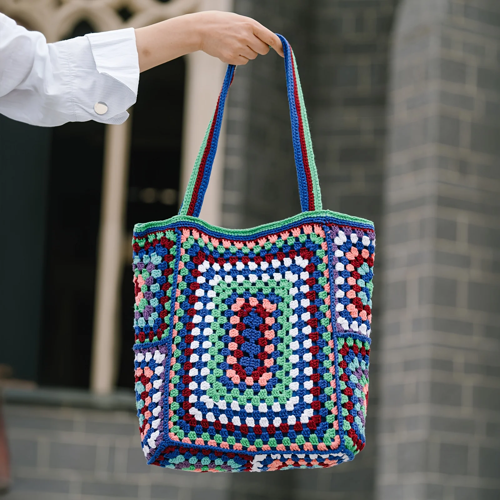 Vibrant Bohemian Chic Crochet Tote Bag - Handcrafted, Fashion-Forward Ethnic Style - Perfect for Womens Travel Adventures, Versatile & Lightweight - Deanwangkt
