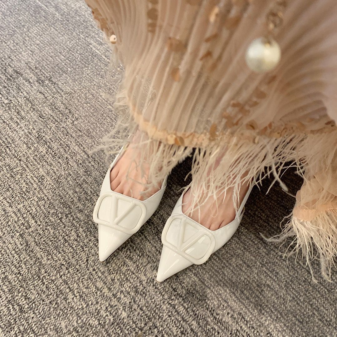 DEANWANGKT  Pointed Toe Sandals V Buckle Patent Leather High Heels Women's Summer Nude Color Versatile  Style Temperament Stiletto Heel Back Empty Toe Box Shoes - Deanwangkt