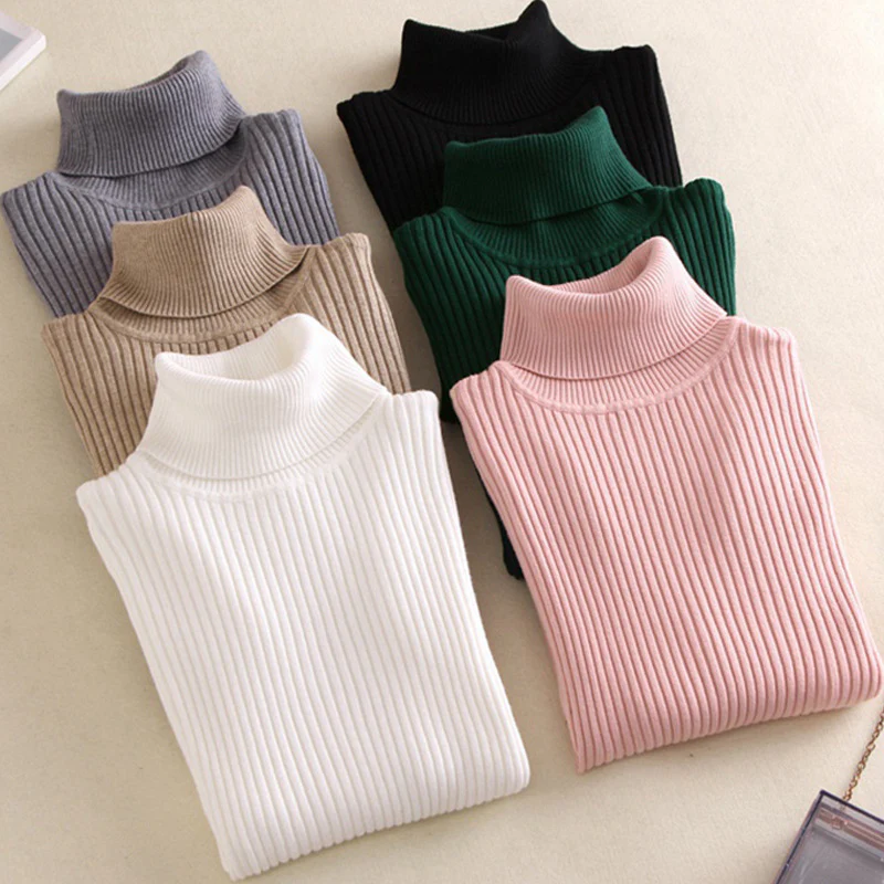 DEANWANGKT Turtleneck sweater women's 2018 new women's clothing long-sleeved slim-fitting and thin solid-color Korean version of small fresh knitted women's bottoming shirt - Deanwangkt