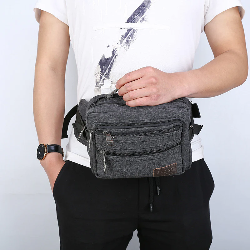 deanwangkt Outdoor Sports Waist Bag Men's Canvas Waist Bag Cycling Sports Belt Bag Cell Phone Case Men's Crossbody Bag Wholesale Delivery - Deanwangkt