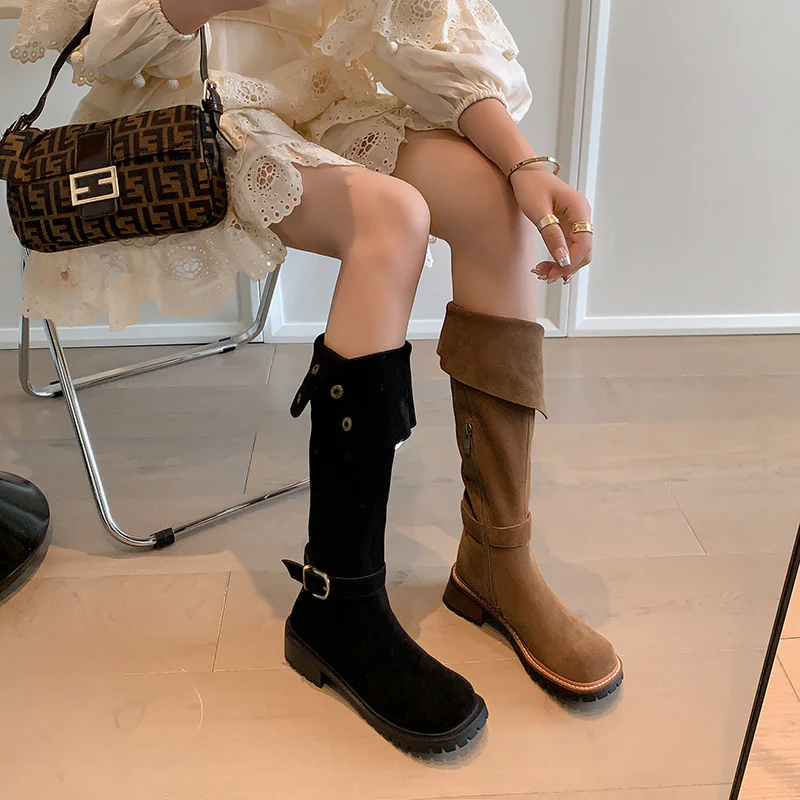 2025  Boots Women's Brown Boots Versatile Pile Boots Frosted Tall Boots popular New Knight Boots Small Boots - Deanwangkt