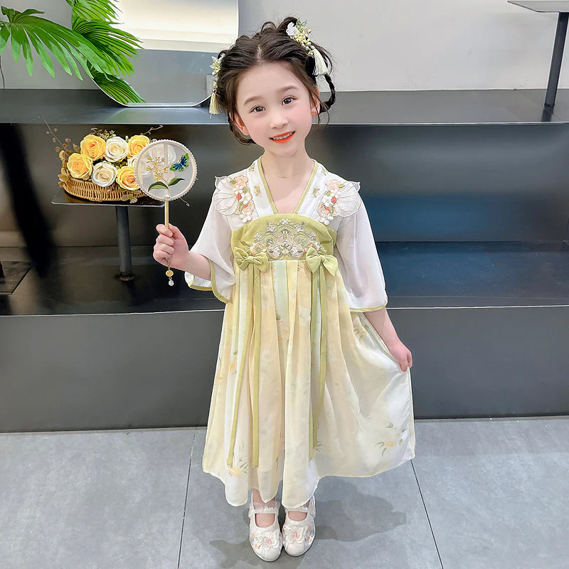 Hanfu Girls' Summer Clothing  New Children's Tang Costume Chinese Style Fairy Ancient Style Baby Thin Jacket and Dress Dress - Deanwangkt