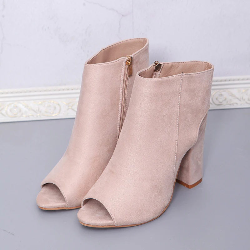 DEANWANGKT  In Stock 2022 Spring and Summer New Foreign Trade  plus Size European and American Side Zipper Peep Toe Chunky Heel Women's High Heel Sandals - Deanwangkt