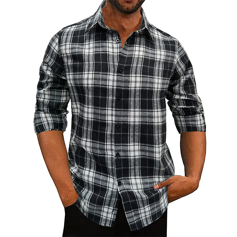 DEANWANGKT 2025 New men's loose flannel shirt men's autumn and winter  men's long-sleeved plaid casual shirt men's - Deanwangkt