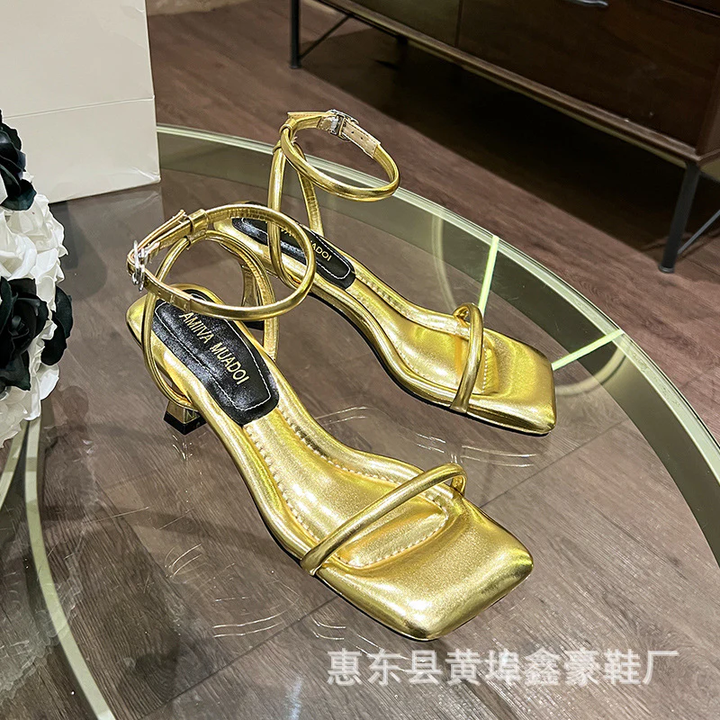 DEANWANGKT  Xinhao Shoes Factory  Square Head Fruit Shell with the Same Thin Strap Soft Strap Soft Bottom Strap Comfortable High Heel Sandals - Deanwangkt