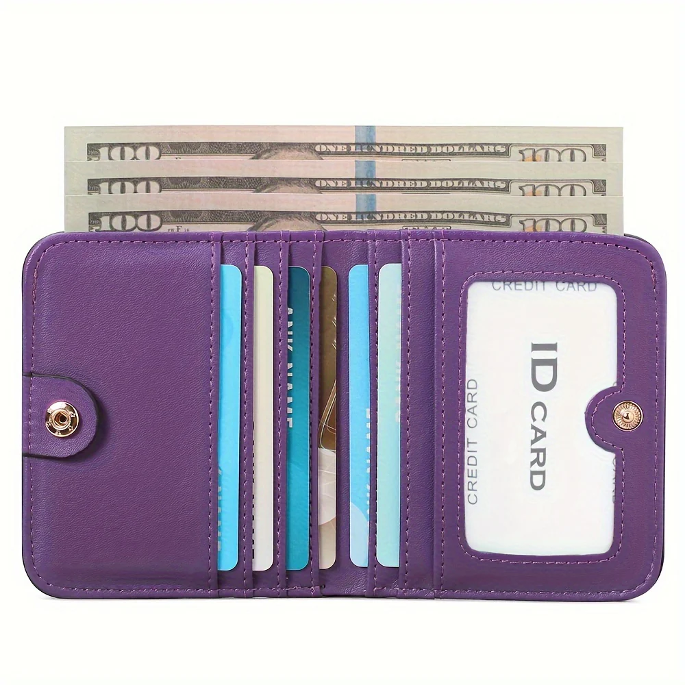 Snap Closure PU Leather Wallet: Multi-Slot, ID Window & Coin Pocket - Compact, Secure & Stylish - Deanwangkt