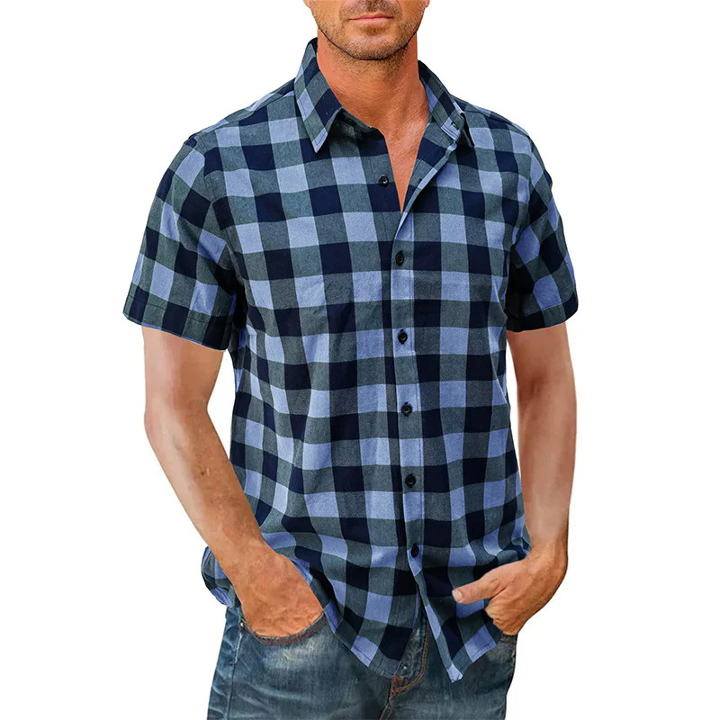 DEANWANGKT 2025 Cross-border men's casual Hawaiian shirt Popular trade men's short-sleeved shirt men's shirt wholesale  plaid shirt - Deanwangkt