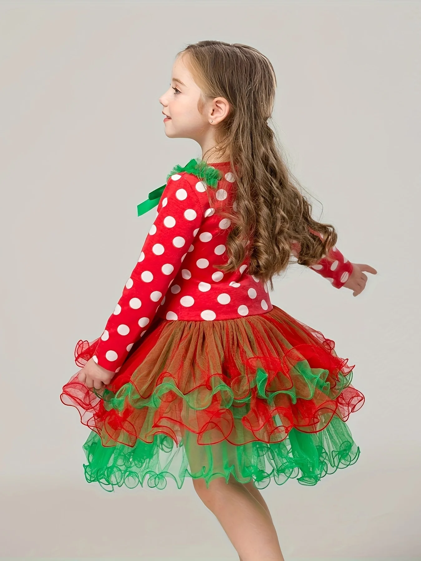 Christmas Baby Girls Long Sleeve Dress, Cute Cartoon Print Multi-layer Mesh Puffy Princess Dress, Girls Holiday Party Performance Dress - Deanwangkt