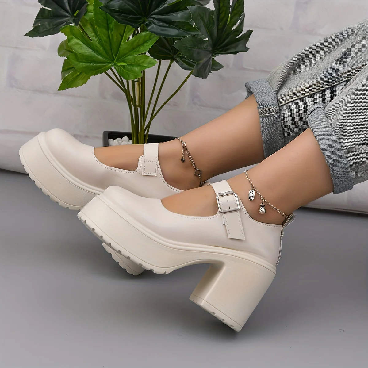 deanwangkt  Women's Platform High Heels, Round Toe Buckle Strap Chunky Heel Mary Jane, Versatile Lolita Shoes - Deanwangkt