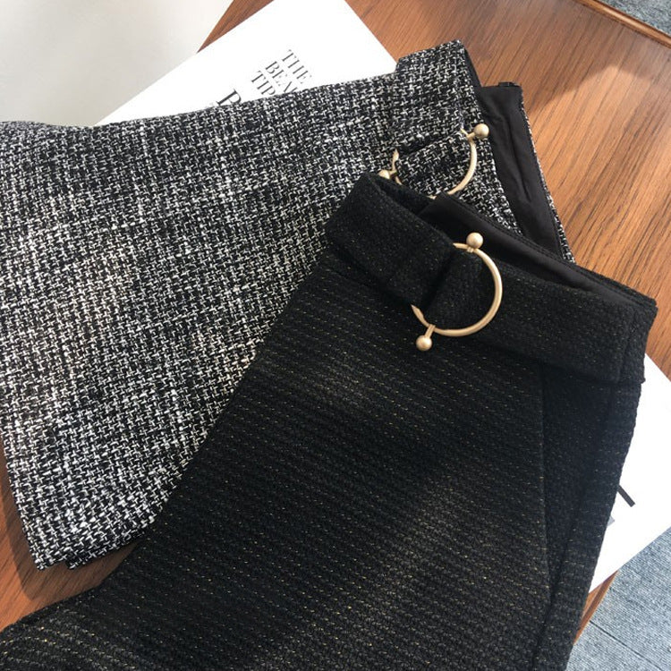 2025 Versatile and thin tweed A-type shorts, autumn and winter wear new  women's clothing A-type hot pants, gray pants - Deanwangkt