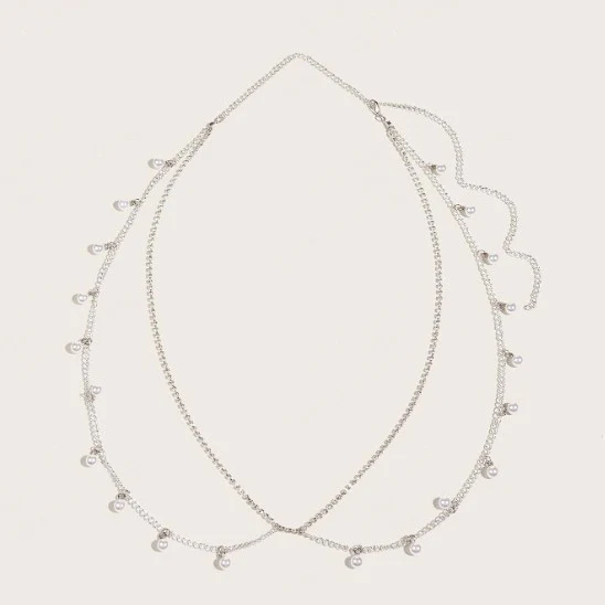 2025  3188 New Simple Versatile Small Pearl Pendant Tassel Side Pendulum Chain Diamond Chain Metal Chain Combination Waist Chain Body Chain - Deanwangkt