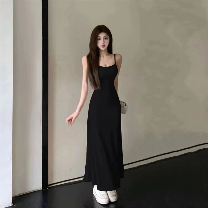 Hot Girl Elastic Sling Dress Women's Summer 2023 New Waist Slimming off-Shoulder Innerwear Bottoming Dress - Deanwangkt