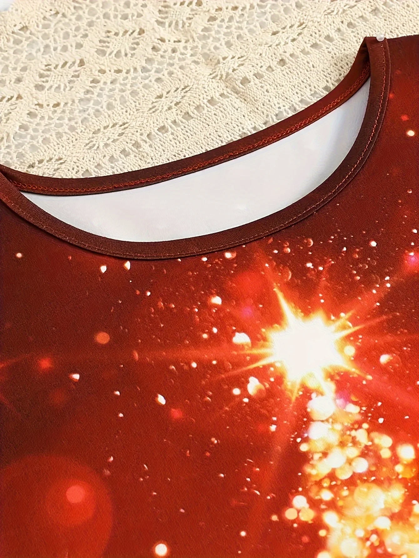 Girls' Christmas Tree Print Dress, Polyester, Cute Style, Stretch Fabric, Geometric Pattern, Regular Fit, Knit, for Baby Girls, Holiday Gift, Autumn/Winter Season - Deanwangkt