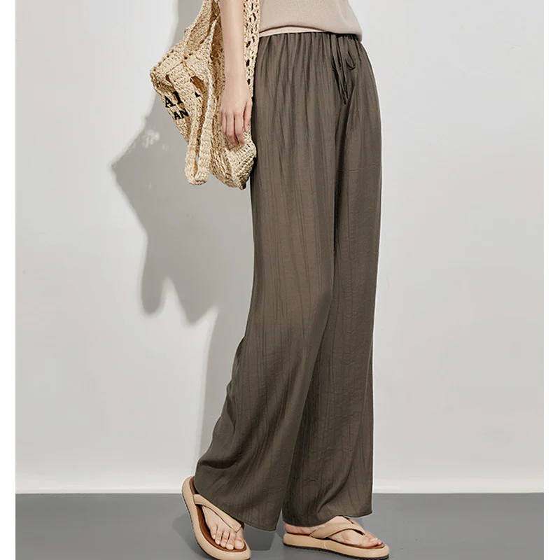 2025 Ice silk drooping wide-leg pants, soft elastic waist thin floor-mopping pants, mosquito-proof pants, trousers, women's summer clothing - Deanwangkt